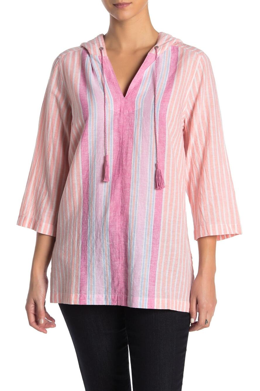 Tommy Bahama Lovely Lanes Baja Linen Hoodie Top Passion Peach Small New